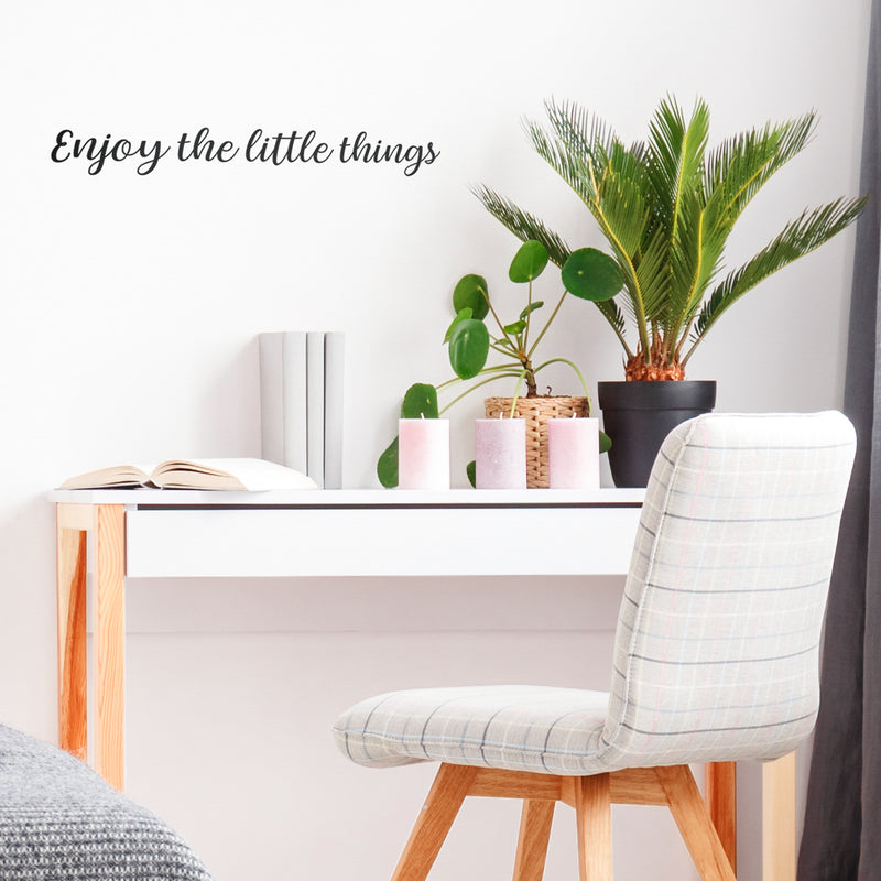 Vinyl Wall Art Decal - Enjoy The Little Things - 2.84" x 23" - Trendy Cursive Modern Life Home Bedroom Living Room Work Office Indoor Outdoor Apartment Workplace Decor Quote Black 2.84" x 23" 3