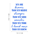 Vinyl Wall Art Decal - You Are Braver Than You Believe - 28" x 17" - Inspirational Positive Self Esteem Quote For Home Bedroom Living Room Office Workplace Classroom Indoor Decoration Blue 28" x 17"