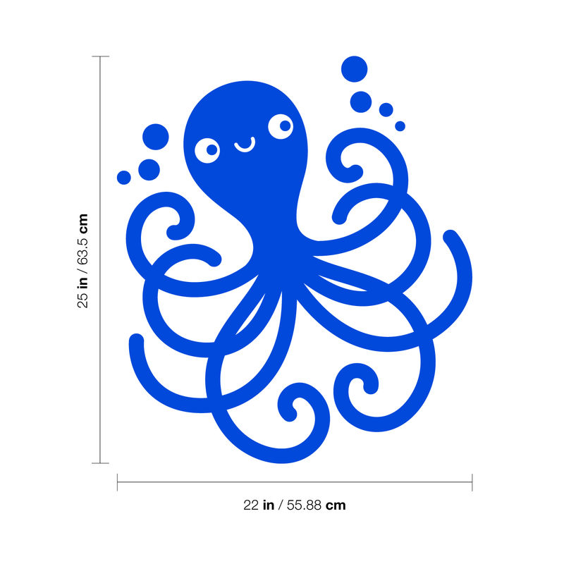 Vinyl Wall Art Decal - Happy Octopus - 25" x 22" - Cute Sea Cephalopod Animal Design For Kids Home Apartment Nursery Playroom Bedroom Window Classroom Sticker Decoration Blue 25" x 22