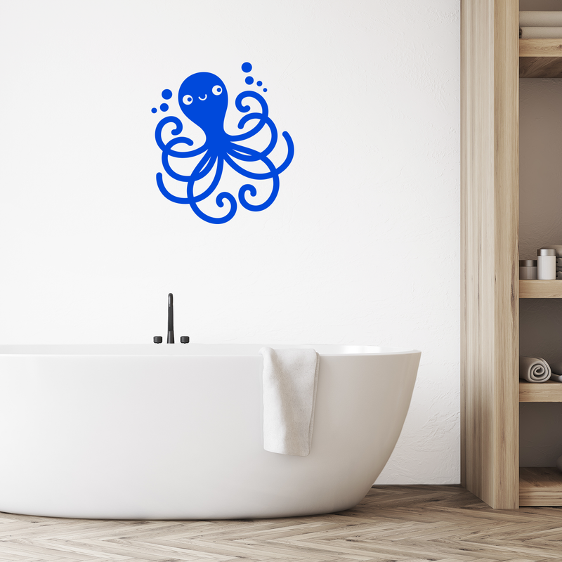 Vinyl Wall Art Decal - Happy Octopus - 25" x 22" - Cute Sea Cephalopod Animal Design For Kids Home Apartment Nursery Playroom Bedroom Window Classroom Sticker Decoration Blue 25" x 22 2