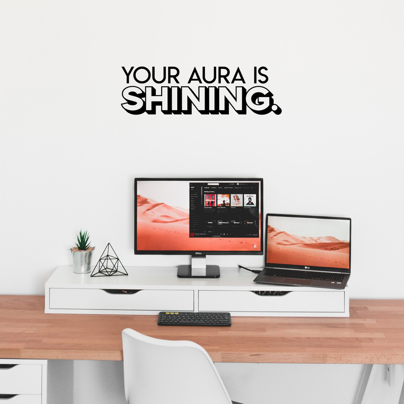 Vinyl Wall Art Decal - Your Aura Is Shining - 9" x 30" - Trendy Inspirational Life Quote For Home Bedroom Living Room Bathroom Office Classroom School Decoration Sticker Black 9" x 30" 2