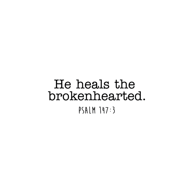 Vinyl Wall Art Decal - He Heals The Broken Hearted - 8" x 25" - Psalm 147:3 Inspirational Religious Faithful Quote For Home Bedroom Living Room Office Church Indoor Work Decor Black 8" x 25" 2