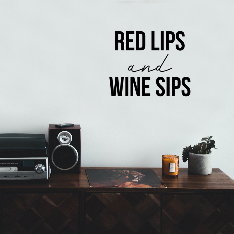 Vinyl Wall Art Decal - Red Lips Wine Sips - Trendy Modern Women's Quote For Home Apartment Living Room Dining Room Kitchen Bar Restaurant Decoration Sticker   2