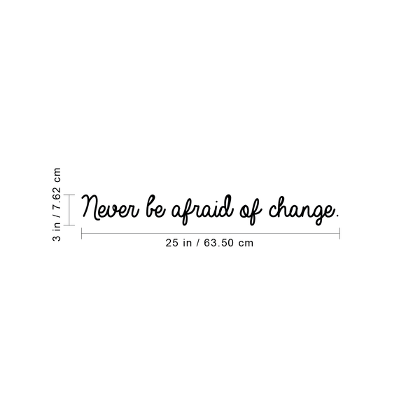 Vinyl Wall Art Decal - Never Be Afraid of Change - Modern Inspirational Trendy Life Quote for Home Workplace Bedroom Living Room Office Apartment Dorm Room Decor (23" x 22"; Black)