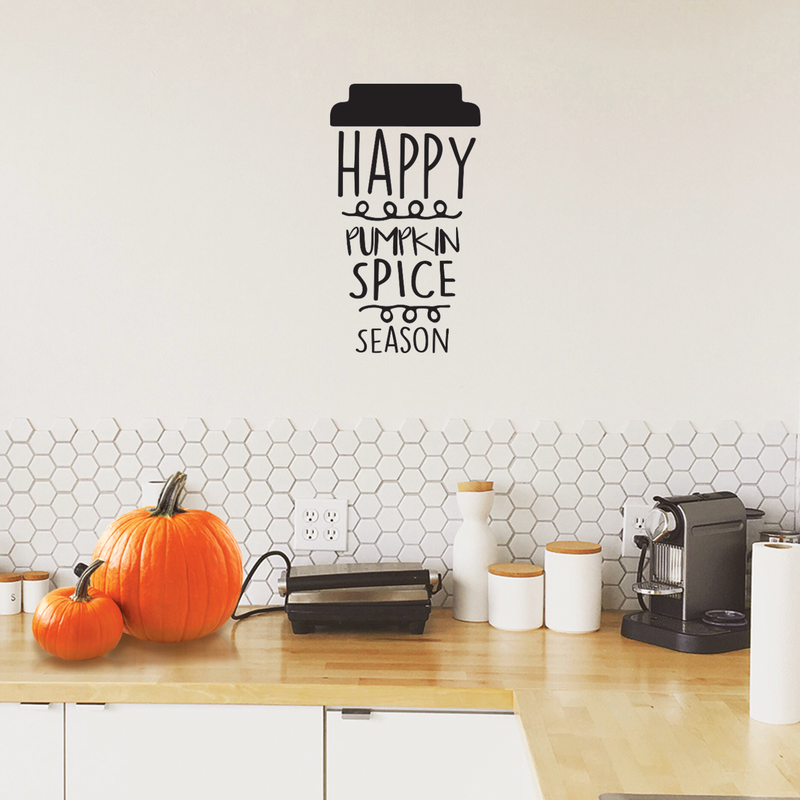 Vinyl Wall Art Decal - Happy Pumpkin Spice Season - 22" x 12" - Modern Cute Halloween Quote For Home Bedroom Living Room School Office Store Holiday Seasonal Decoration Sticker Black 22" x 12" 3