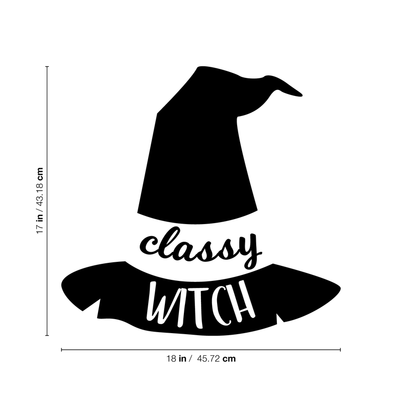 Vinyl Wall Art Decal - Classy Witch - Trendy Halloween Season Hat Shape Cursive Quote For Home Bedroom Living Room School Classroom Office Decoration Sticker