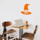 Vinyl Wall Art Decal - Classy Witch - 17" x 18" - Trendy Halloween Season Hat Shape Cursive Quote For Home Bedroom Living Room School Classroom Office Decoration Sticker Orange 17" x 18" 2