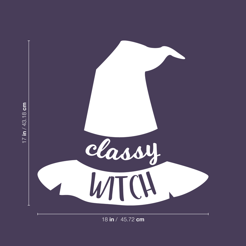 Vinyl Wall Art Decal - Classy Witch - 17" x 18" - Trendy Halloween Season Hat Shape Cursive Quote For Home Bedroom Living Room School Classroom Office Decoration Sticker White 17" x 18"