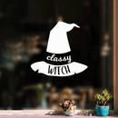 Vinyl Wall Art Decal - Classy Witch - 17" x 18" - Trendy Halloween Season Hat Shape Cursive Quote For Home Bedroom Living Room School Classroom Office Decoration Sticker White 17" x 18" 3