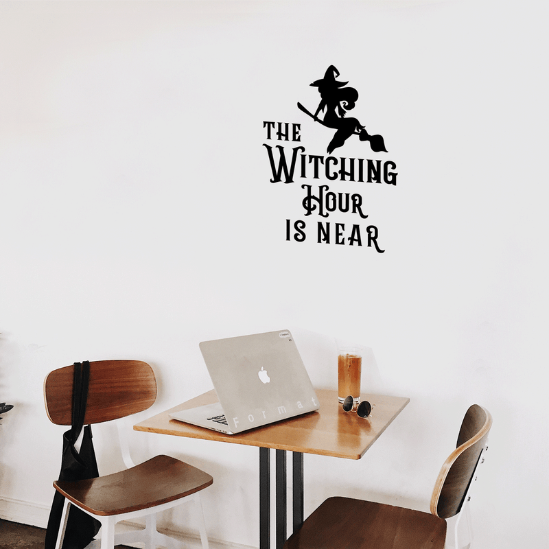 Vinyl Wall Art Decal - The Witching Hour Is Near - Trendy Halloween Season Quote Witch Figure For Home Bedroom Living Room School Classroom Office Decoration Sticker   3