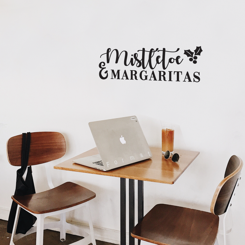 Vinyl Wall Art Decal - Mistletoe And Margaritas - 10.5" x 30" - Fun Trendy Christmas Winter Season Quote For Home Living Room Kitchen Bar Restaurant Alcohol Decoration Sticker Black 10.5" x 30" 3