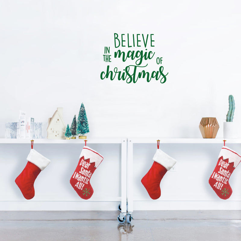 Vinyl Wall Art Decal - Believe In The Magic Of Christmas - 17" x 23" - Fun Trendy Christmas Winter Season Quote For Home Living Room Kitchen Bar Restaurant Alcohol Decoration Sticker Green 17" x 23"