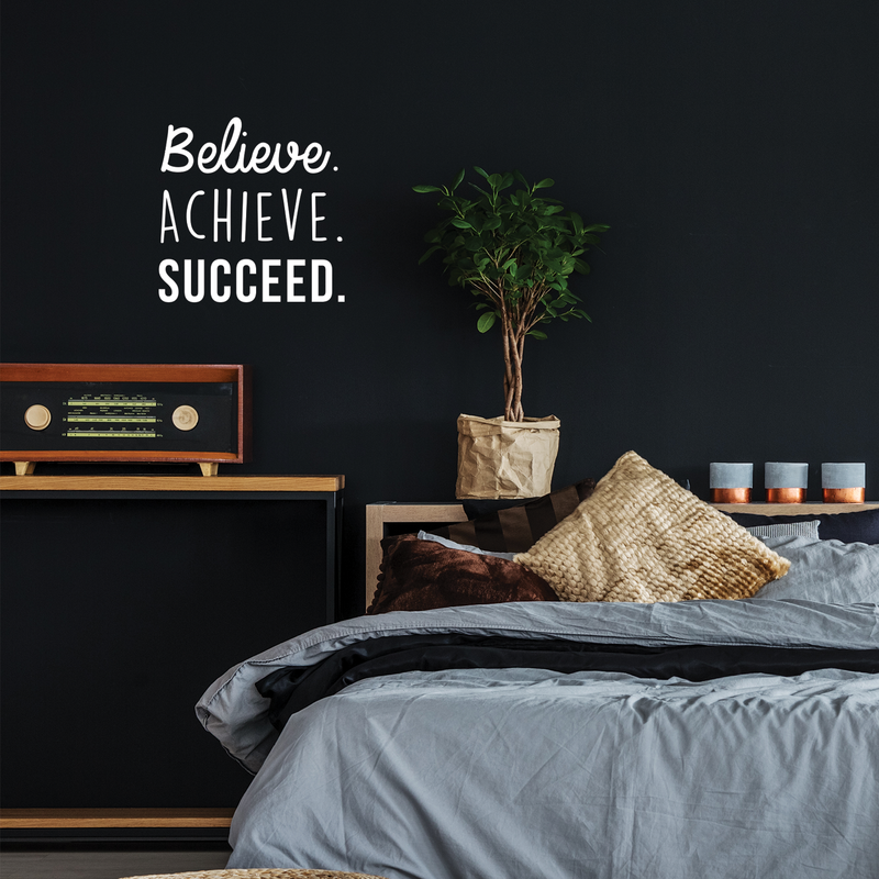 Vinyl Wall Art Decal - Believe Achieve Succeed - 17" x 17" - Modern Positive Motivational Quote For Home Bedroom Living Room Office Workplace Store School Gym Decoration Sticker White 17" x 17" 3