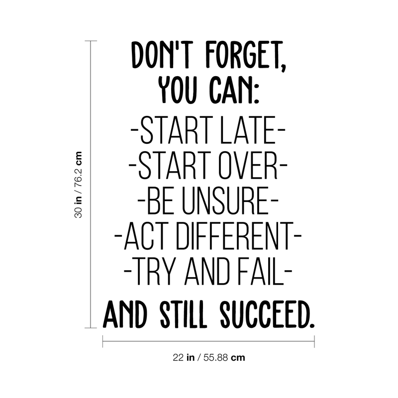 Vinyl Wall Art Decal - Don't Forget You Can - 30" x 22" - Modern Motivational Quote For Home Bedroom Office Workplace School Classroom Gym Decoration Sticker Black 30" x 22"