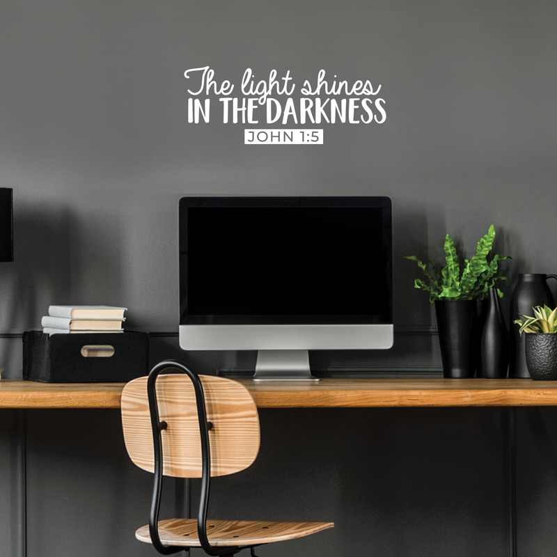 Vinyl Wall Art Decal - The Light Shines In The Darkness John 1:5 - 10.5" x 27" - Modern Inspirational Religious Quote For Home Bedroom Office Workplace Church Decoration Sticker White 10.5" x 27" 2