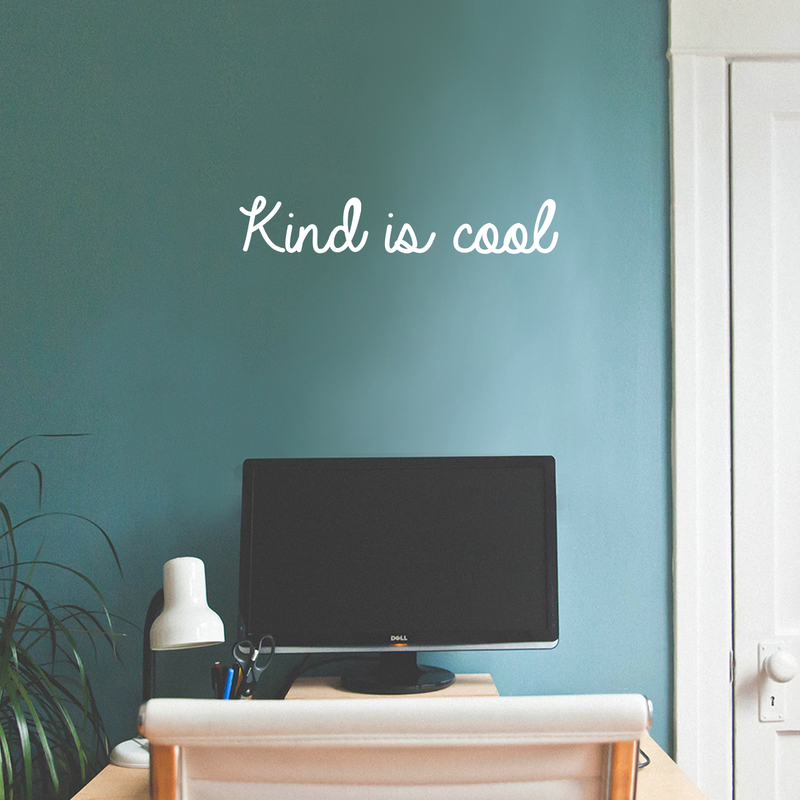 Vinyl Wall Art Decal - Kind Is Cool - 4" x 22" - Trendy Minimalist Kindness Quote For Home Living Room Kids Playroom School Office Small Business Decoration Sticker White 4" x 22" 2