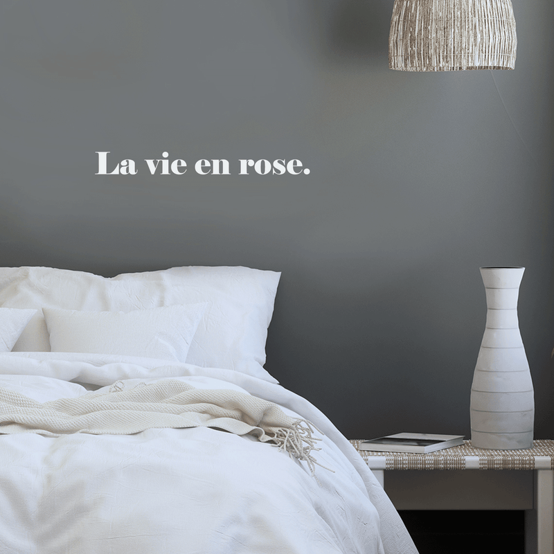 Vinyl Wall Art Decal - La Vie En Rose - 2" x 20" - Trendy Inspirational French Song Quote For Women Home Bedroom Girls Room Living Room Office Decoration Sticker White 2" x 20" 2