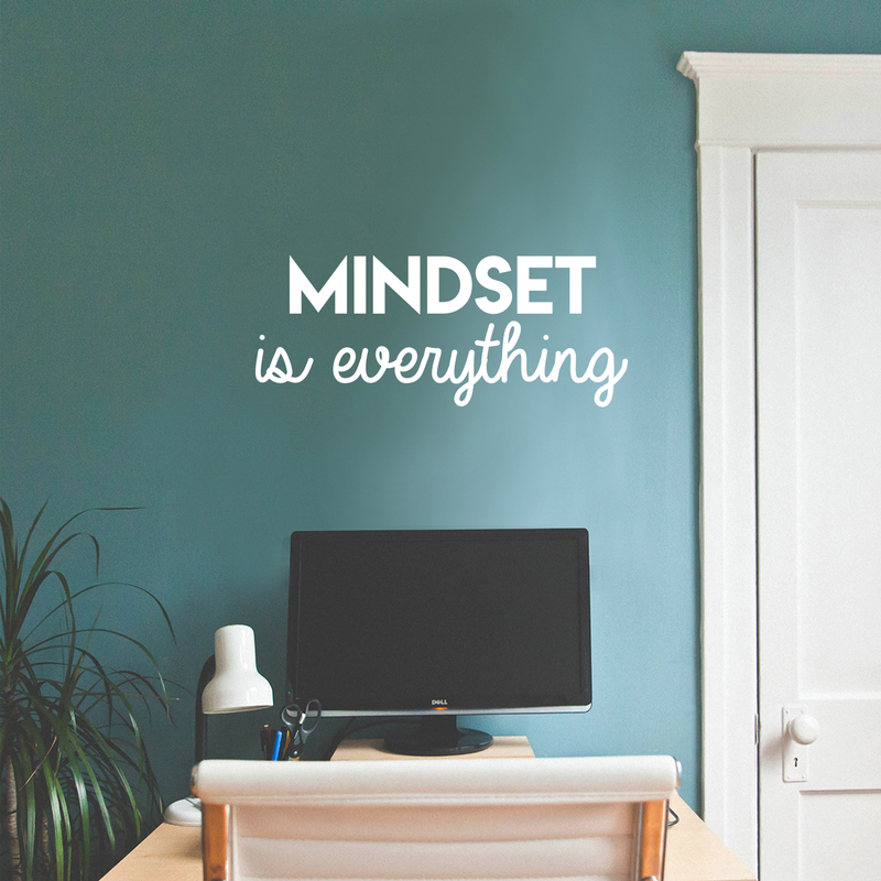 Vinyl Wall Art Decal - Mindset Is Everything - 11" x 27" - Trendy Inspirational Self Appreciation Quote For Home Bedroom Living Room Office Workplace Business Decoration Sticker White 11" x 27"