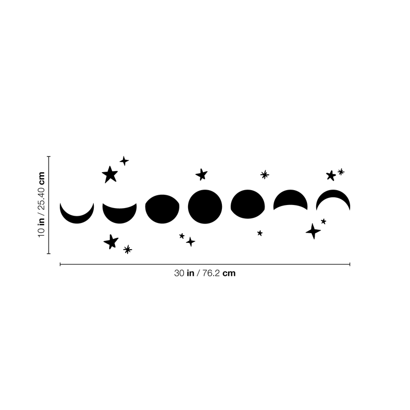 Vinyl Wall Art Decal - Lunar Phases - Modern Moon Stars Design For Home Bedroom Kids Room Nursery Daycare Playroom School Decoration Sticker