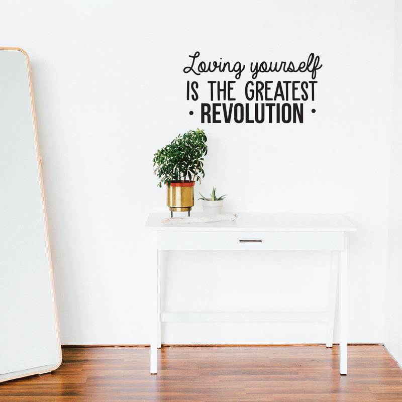 Vinyl Wall Art Decal - Loving Yourself Is The Greatest Revolution - 15.5" x 30" - Modern Inspirational Self Esteem Quote For Home Bedroom Living Room School Office Decoration Sticker Black 15.5" x 30" 5