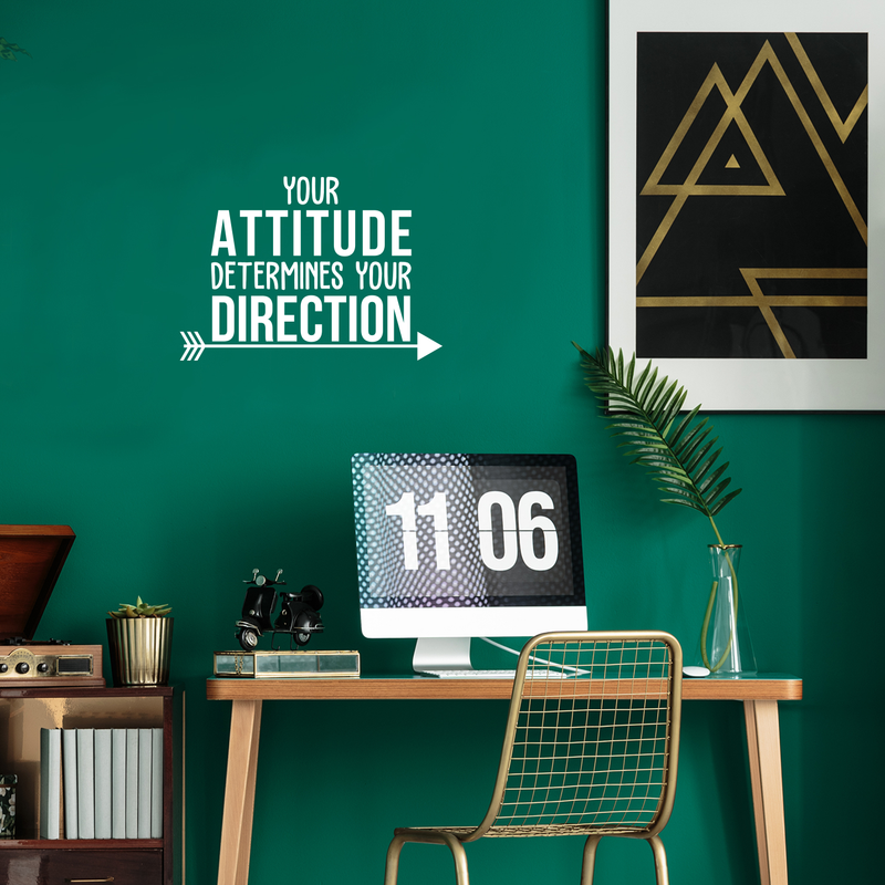 Vinyl Wall Art Decal - Your Attitude Determines Your Direction - 17" x 24" - Modern Motivational Quote For Home Living Room Bedroom Office Arrow Decoration Sticker White 17" x 24" 3