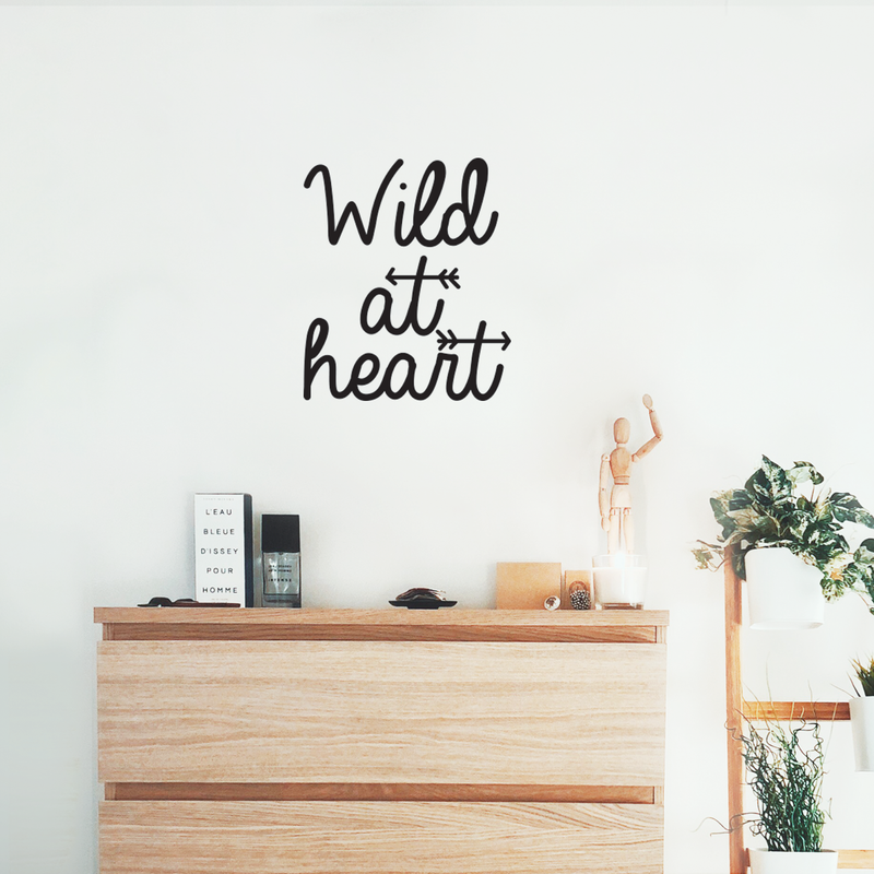 Vinyl Wall Art Decal - Wild At Heart - 20" x 17" - Modern Inspirational Quote For Home Bedroom Closet Living Room Office Workplace Coffee Shop Decoration Sticker Black 20" x 17"