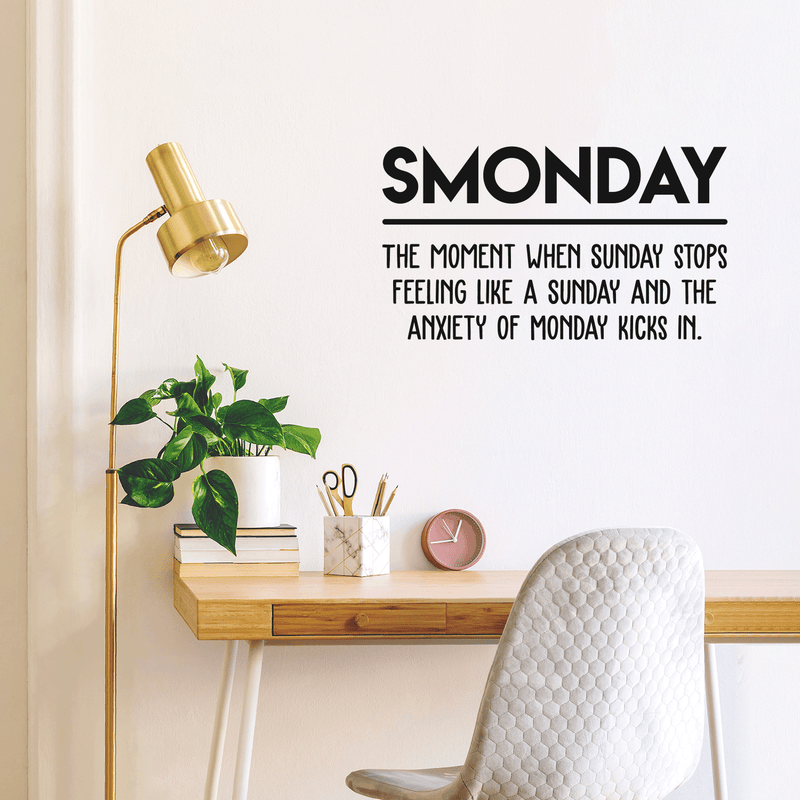 Vinyl Wall Art Decal - Smonday The Moment When Sunday Stops - 17" x 30" - Modern Funny Monday Quote For Home Bedroom Closet Living Room Kitchen Office Decor Sticker Black 17" x 30" 2