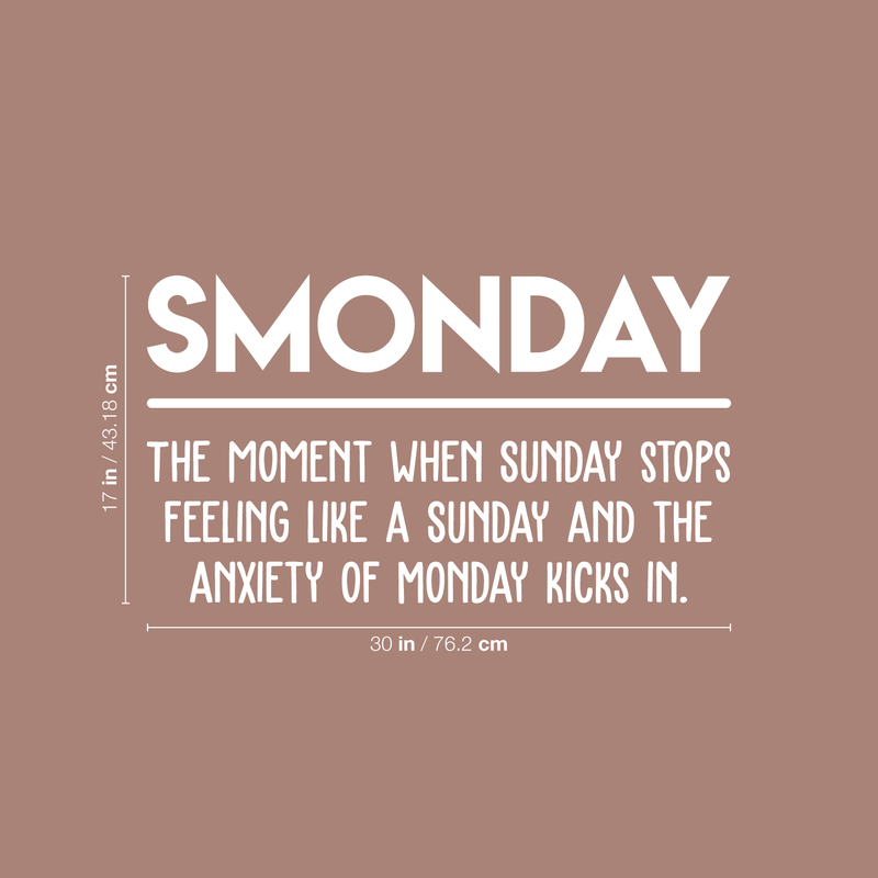 Vinyl Wall Art Decal - Smonday The Moment When Sunday Stops - 17" x 30" - Modern Funny Monday Quote For Home Bedroom Closet Living Room Kitchen Office Decor Sticker White 17" x 30"