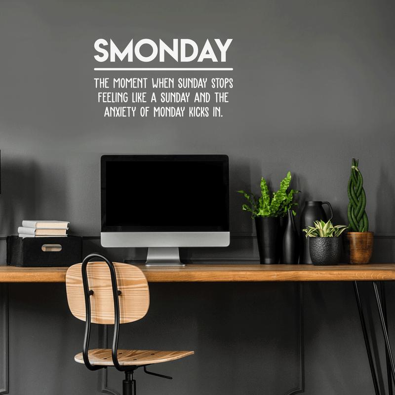 Vinyl Wall Art Decal - Smonday The Moment When Sunday Stops - 17" x 30" - Modern Funny Monday Quote For Home Bedroom Closet Living Room Kitchen Office Decor Sticker White 17" x 30" 3