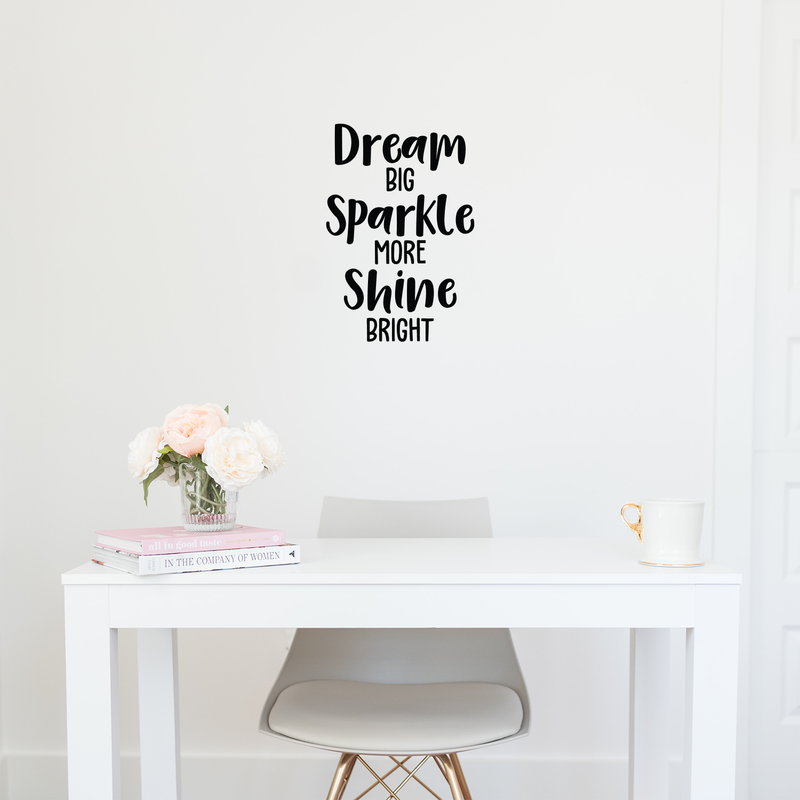 Vinyl Wall Art Decal - Dream Big Sparkle More Shine Bright - 25" x 17" - Modern Motivational Quote For Home Bedroom Living Room Office Workplace School Decoration Sticker Black 25" x 17" 2