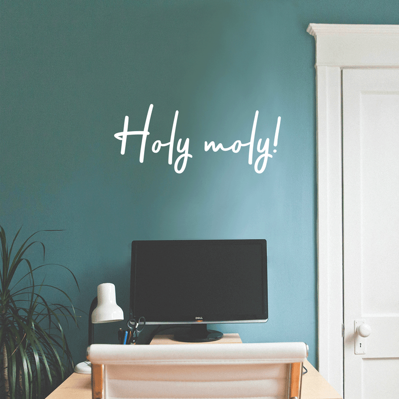 Vinyl Wall Art Decal - Holy Moly - 12.5" x 30" - Modern Funny Surprise Slang Words Quote For Home Teens Room Living Room Bedroom Kitchen Closet Decoration Sticker White 12.5" x 30" 5