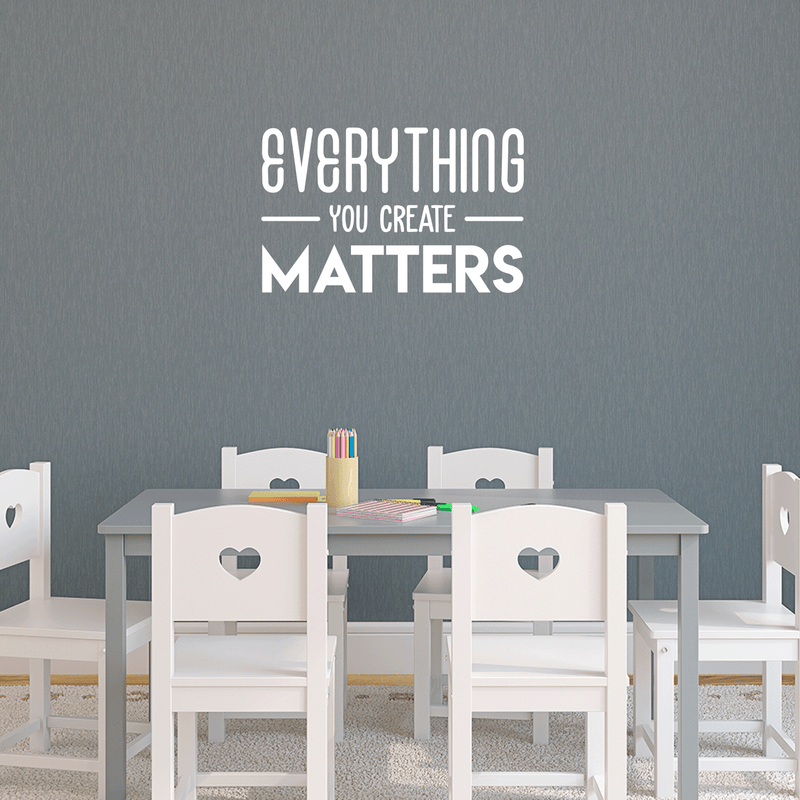 Vinyl Wall Art Decal - Everything You Create Matters - 17" x 27" - Modern Inspirational Quote For Home Bedroom Kids Room Office Workplace School Classroom Decoration Sticker White 17" x 27" 3