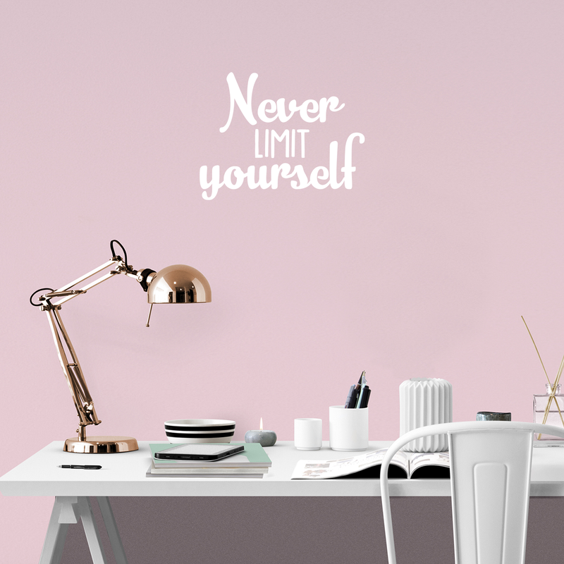 Vinyl Wall Art Decal - Never Limit Yourself - 17" x 22" - Modern Inspirational Quote For Home Bedroom Closet Kids Room Office Workplace Decoration Sticker White 17" x 22" 3