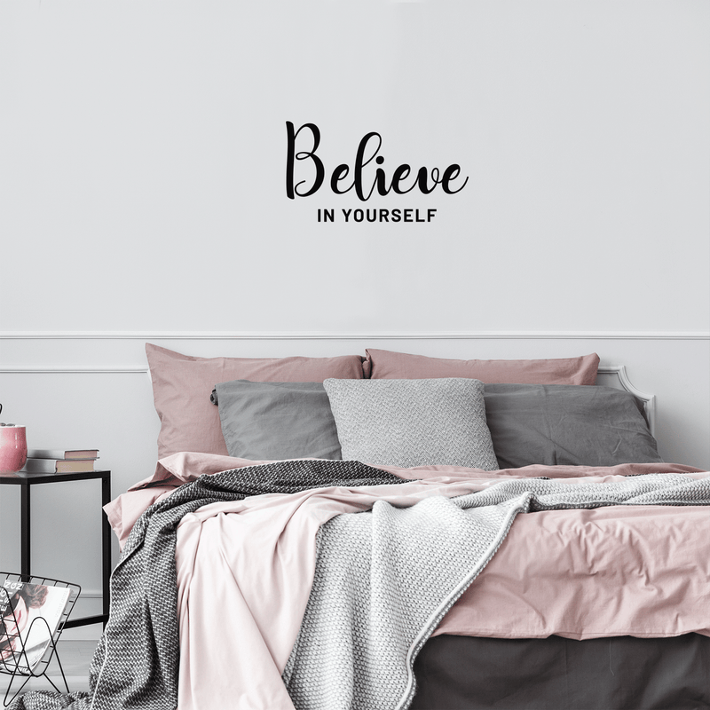 Vinyl Wall Art Decal - Believe In Yourself - 17" x 30" - Modern Inspirational Self-Steem Sticker Quote For Home Bedroom Living Room School Work Office Decor Black 17" x 30" 3