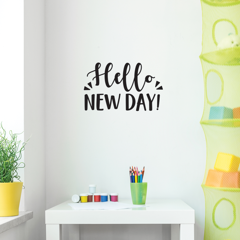 Vinyl Wall Art Decal - Hello New Day - 13. Trendy Inspirational Sticker Quote For Home Bedroom Living Room Kids Room Nursery School Office Decor   2