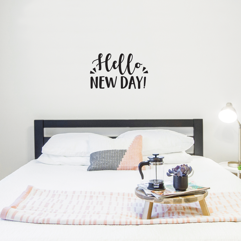 Vinyl Wall Art Decal - Hello New Day - 13.5" x 22" - Trendy Inspirational Sticker Quote For Home Bedroom Living Room Kids Room Nursery School Office Decor Black 13.5" x 22" 3