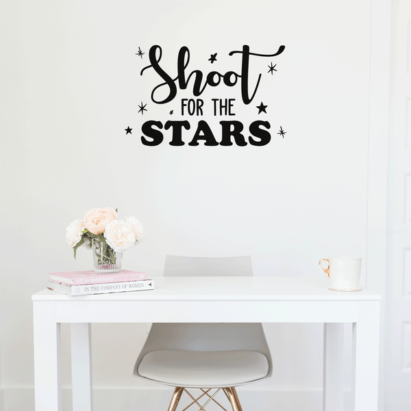 Vinyl Wall Art Decal - Shoot For The Stars - Modern Inspirational Quote Sticker For Home Bedroom Kids Room Playroom School Kindergarten Work Office Decor