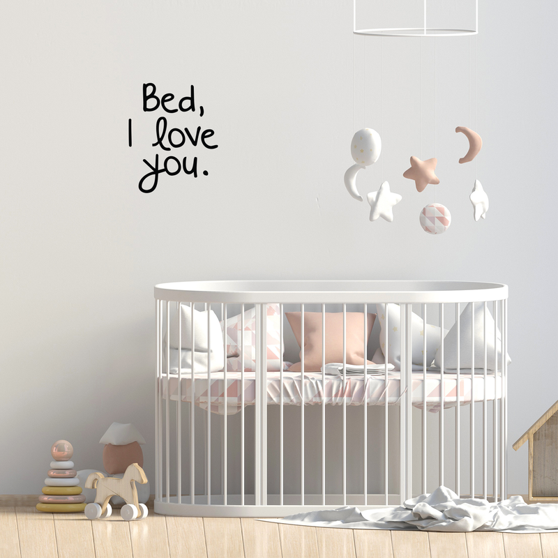 Vinyl Wall Art Decal - Bed I Love You - 21" x 17" - Modern Humorous Cute Quote Funny Sticker For Home Apartment Bedroom Kids Room Baby Crib Nursery Decoration Black 21" x 17"