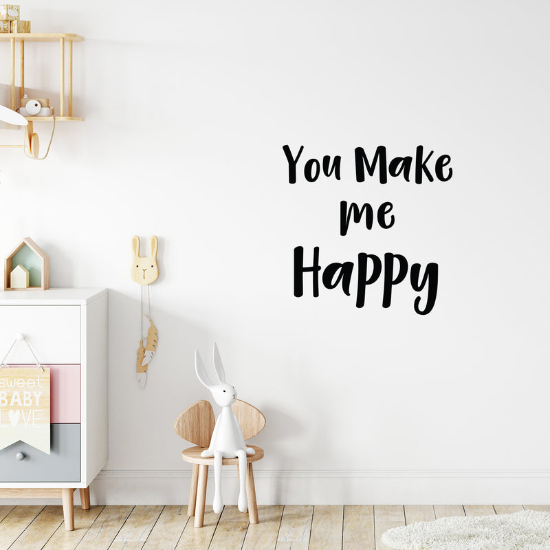 Vinyl Wall Art Decal - You Make Me Happy - Modern Inspirational Cute Happiness Quote Sticker For Couple Home Office Kids Room Bedroom Living Room Decor   5