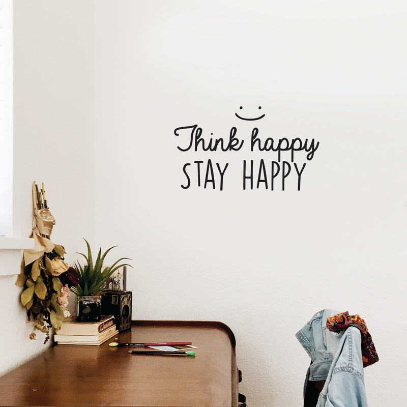 Vinyl Wall Art Decal - Think Happy Stay Happy - 14. Modern Inspirational Positive Quote Sticker For Home Office Bedroom Living Room Kids Room Playroom Classroom Decor